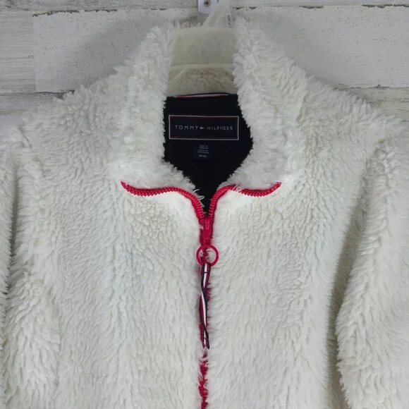 TOMMY HILFIGER White Warm Fuzzy Full Zip Sherpa Jacket WOMEN'S SIZE MEDIUM - Picture 6 of 16
